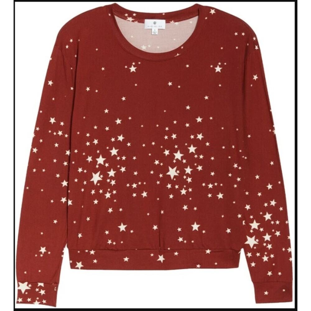 Socialite Size Small long sleeve Tee brown with Stars Loungewear